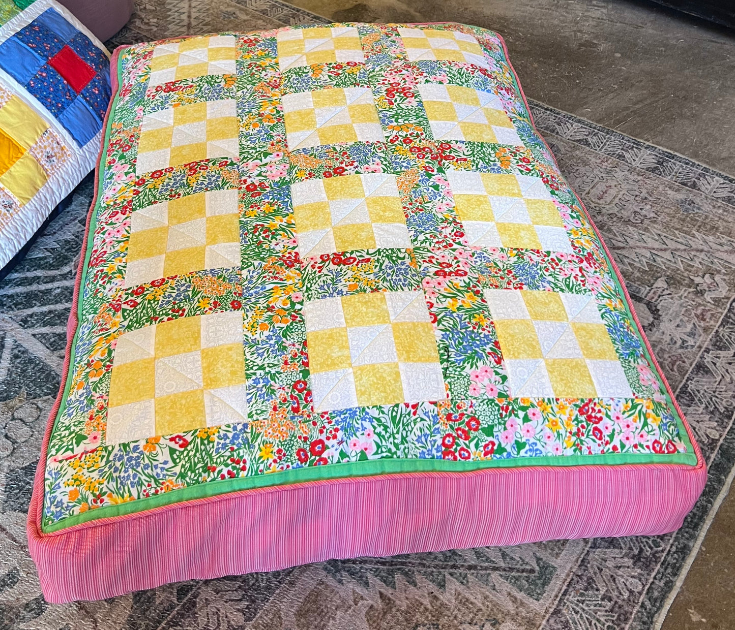 Vintage Quilt Dog Bed - Yellow Check