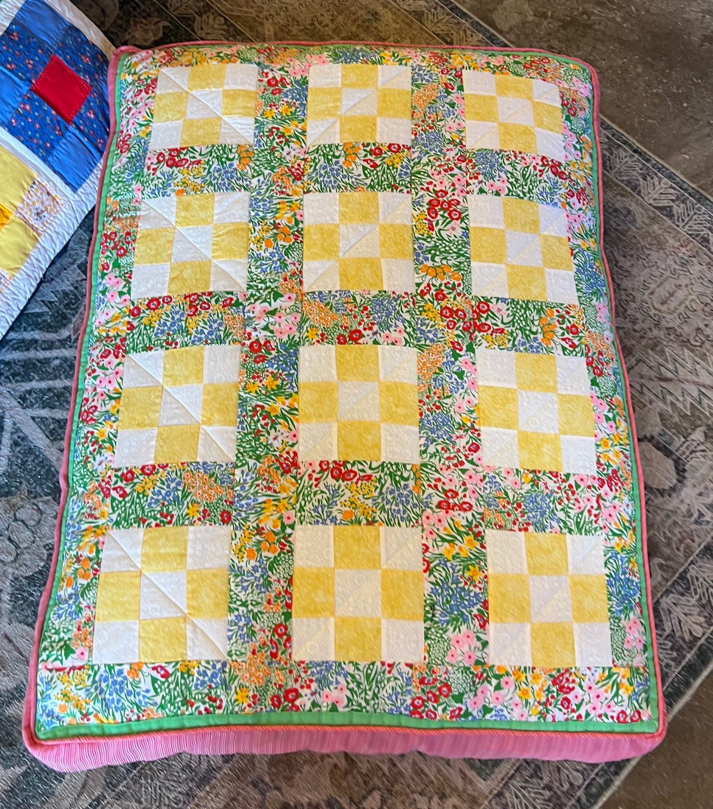 Vintage Quilt Dog Bed - Yellow Check