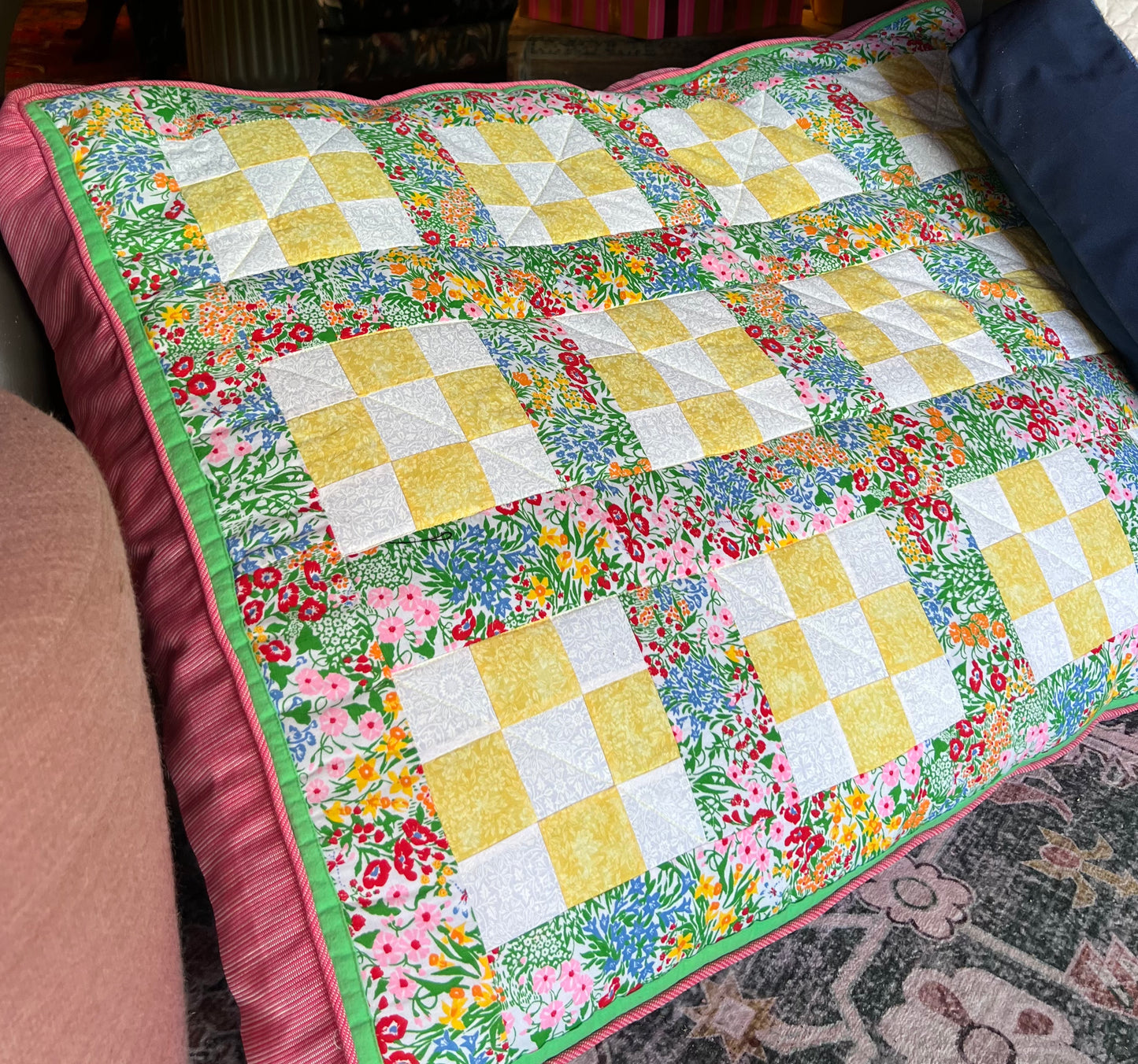 Vintage Quilt Dog Bed - Yellow Check
